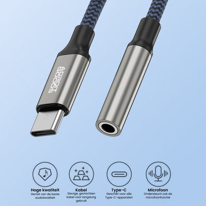 Type-C naar 3,5mm audiokabel met microfoonfunctie en gevlochten design van hoge kwaliteit
