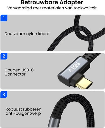 Duurzame nylon kabel met gouden USB-C connector en rubberen anti-buigontwerp