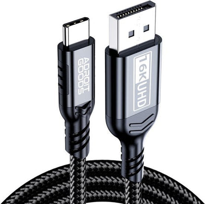 Zwarte hoogwaardige kabel met USB-C en HDMI 16K UHD verbinding en gevlochten buitenkant