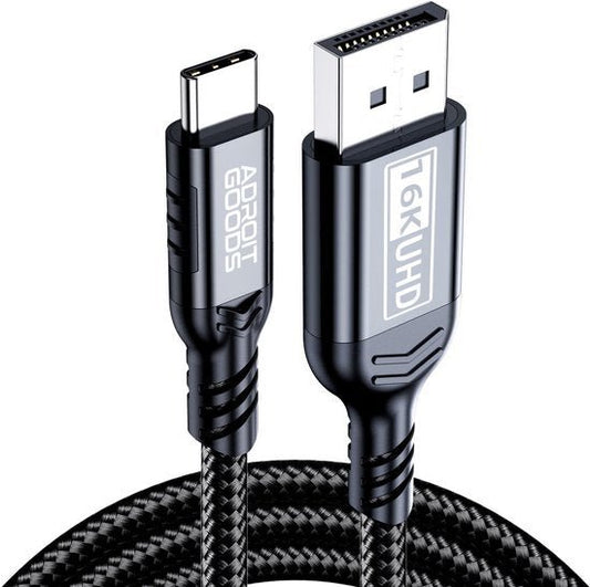 Zwarte hoogwaardige kabel met USB-C en HDMI 16K UHD verbinding en gevlochten buitenkant