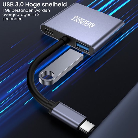 USB hub met USB-C kabel en USB-stick, ontworpen voor hoge snelheidsgegevensoverdracht