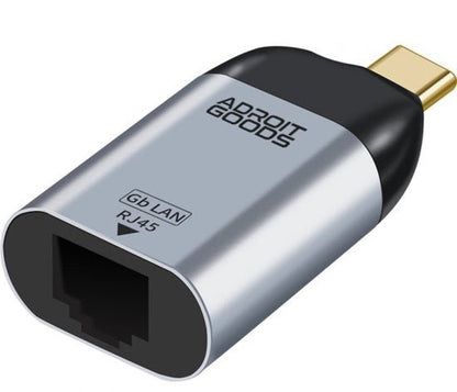 Adapter met USB-C aansluiting en RJ45 LAN poort in metalen behuizing van AdroitGoods