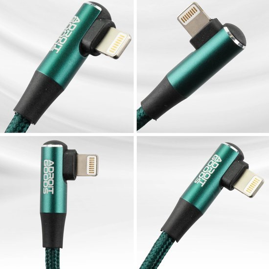 groene AdroitGoods kabel met recht en hoekige connectoren en gevlochten nylon omhulsel