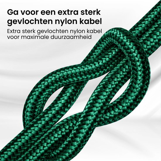 Extra sterk groen gevlochten nylon kabel met knoop op lichte achtergrond voor duurzaamheid