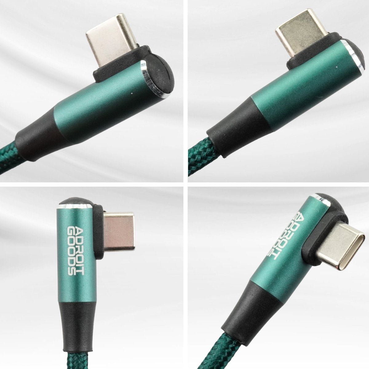 Adapterkabel met USB-C stekker in groen met AdroitGoods merk en kabel met textuur