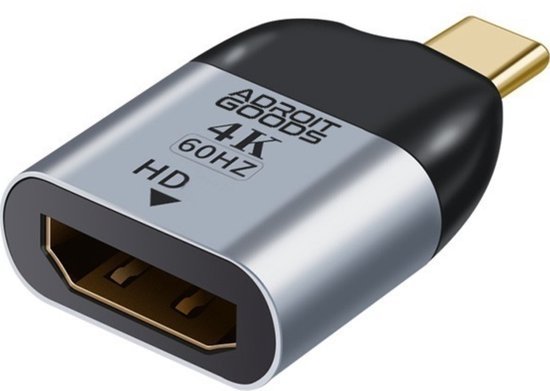 kleine AdroitGoods adapter in zilver en zwart voor 4K 60Hz video met USB-C aansluiting