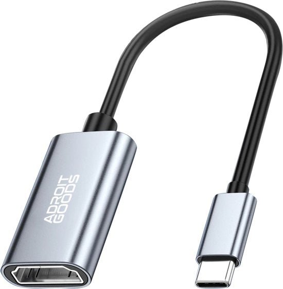 zilverkleurige usb-c naar hdmi adapter kabel met zwart snoer van AdroitGoods