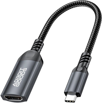 Zwarte USB-C naar HDMI kabel met gevlochten beschermhoes en metalen behuizing AdroitGoods