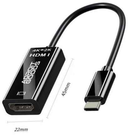Zwarte USB-C naar HDMI adapter met 4K 2K ondersteuning en logo van AdroitGoods