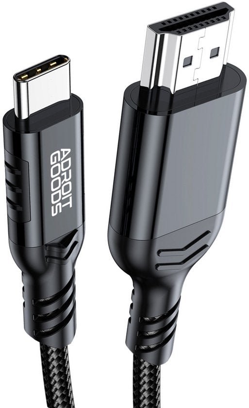 Zwarte AdroitGoods kabel met USB-C en HDMI connectoren en gevlochten buitenkant