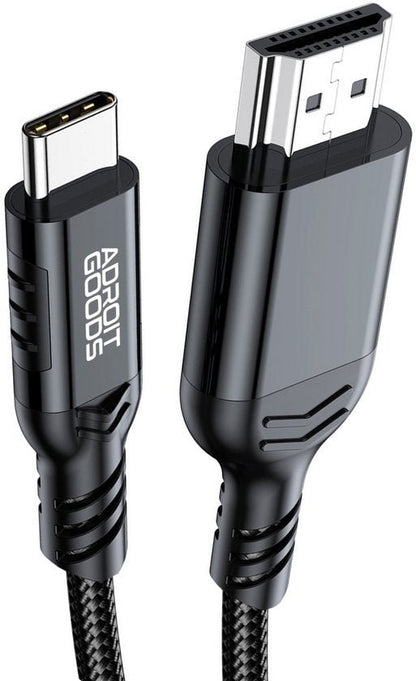 Zwarte AdroitGoods kabel met USB-C en HDMI connectoren en gevlochten buitenkant