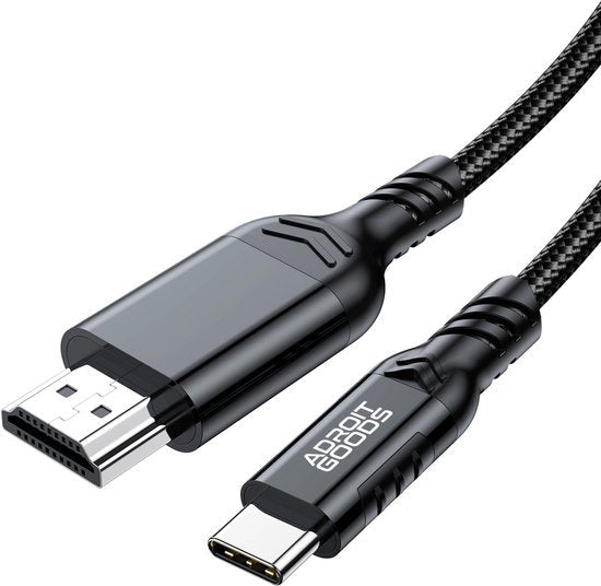 Zwarte AdroitGoods kabel met USB-C en HDMI connectoren en gevlochten beschermhoes