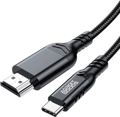 Zwarte AdroitGoods kabel met USB-C en HDMI connectoren en gevlochten beschermhoes