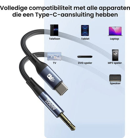 AdroitGoods kabel met Type-C en 3,5mm aansluiting, compatibel met diverse apparaten zoals telefoon en laptop