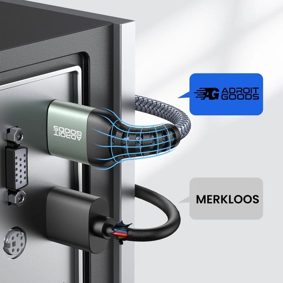 Twee kabels verbonden met een apparaat, waarbij een kabel extra bescherming heeft tegen knikken en breken.