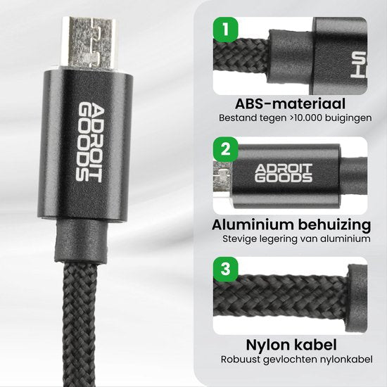 USB - C naar Micro USB Oplaadkabel 1 Meter - 2.4A 12W - USB 2.0 Data - Aluminium Connector - Gevlochten Nylon - Duurzame Kabel - AdroitGoods