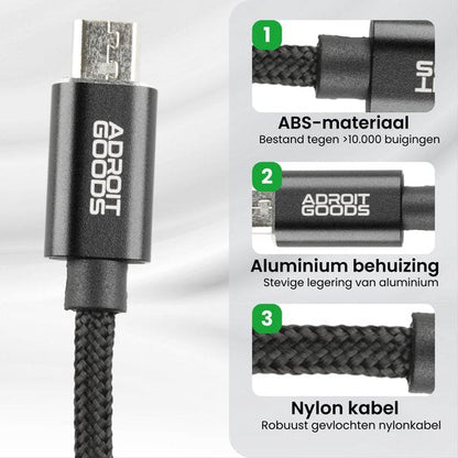 USB - C naar Micro USB Oplaadkabel 1 Meter - 2.4A 12W - USB 2.0 Data - Aluminium Connector - Gevlochten Nylon - Duurzame Kabel - AdroitGoods