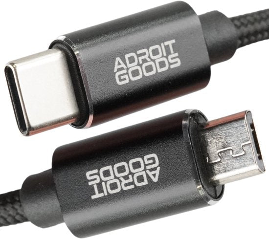 AdroitGoods kabel met USB-C en micro-USB connectoren in zwarte uitvoering en gevlochten kabel