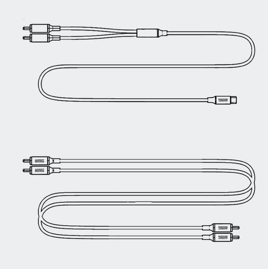 Zwarte kabel met dubbele stekker en enkele aansluiting, geschikt voor audioapparatuur gebruik