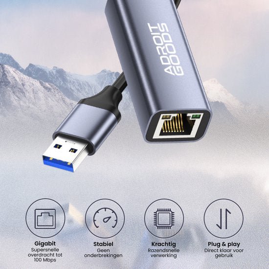 USB naar ethernet adapter met stevige metalen behuizing en snelle dataverwerking