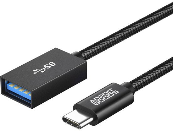 Zwarte gevlochten USB verlengkabel met USB-C en USB-A connectoren van AdroitGoods