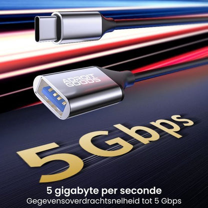 USB-C-kabel met metalen connectoren en hoge gegevenssnelheid tot 5 gigabyte per seconde