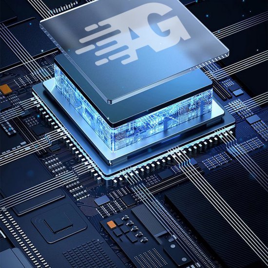 dichtbij beeld van een elektronisch circuitbord met een glanzende chip en AG-logo erbovenop