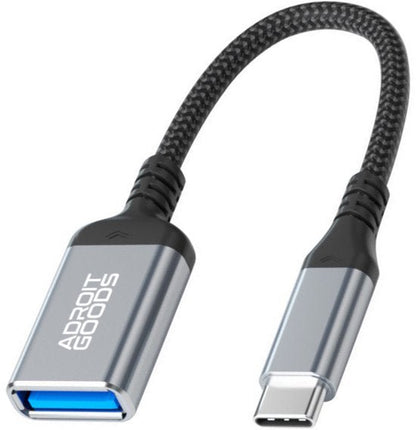 AdroitGoods kabel met USB-C naar USB-A aansluiting en gevlochten beschermhoes in zwart grijs