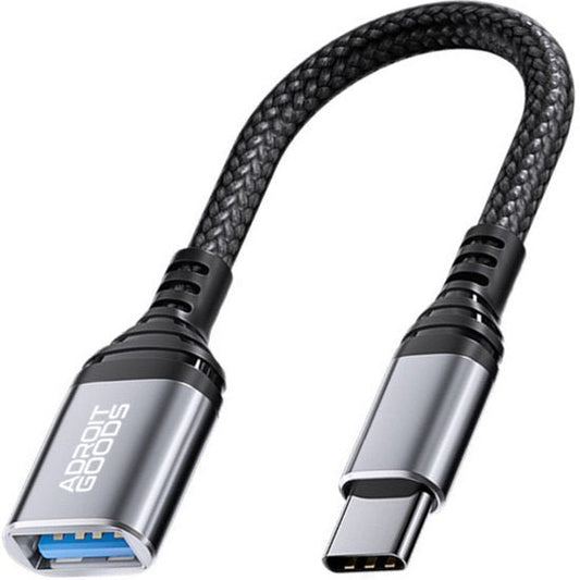 kort gevlochten zwarte usb-c naar usb-a verlengkabel met metalen behuizing