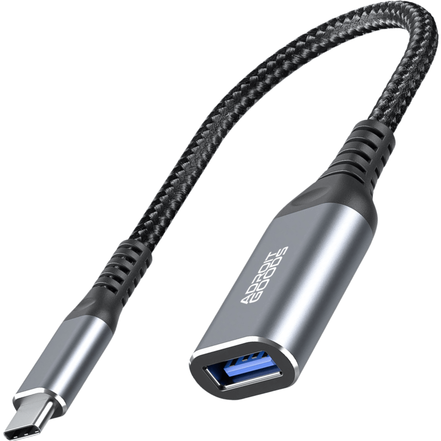 Zwarte gevlochten adapterkabel met USB type C naar USB 3.0 vrouwelijke aansluiting