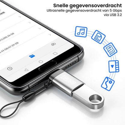 Smartphone met USB-stick voor ultrasnelle gegevensoverdracht tot 5 Gbps via USB 3.2 verbinding