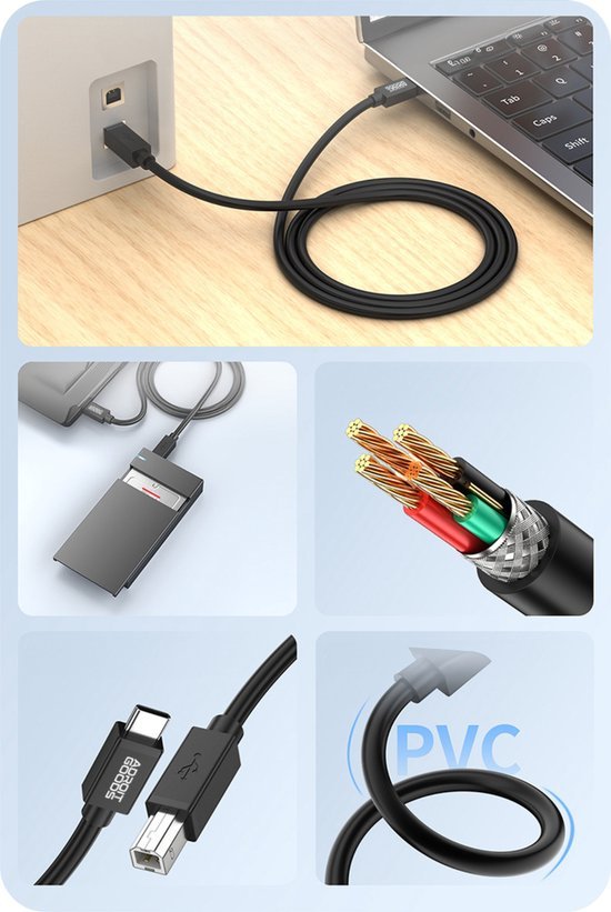 Zwarte USB-kabel met stevige isolatie en metalen connectoren voor betrouwbare verbinding.