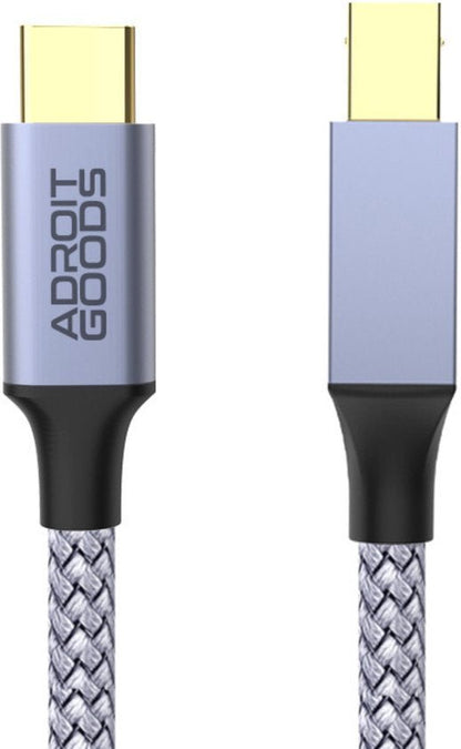 USB-C kabel met gevlochten grijze buitenkant en metalen connectoren van AdroitGoods