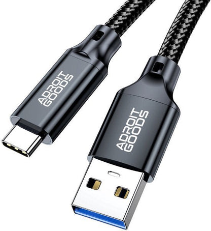 Zwart gevlochten datakabel met USB-C en USB-A connectoren van AdroitGoods