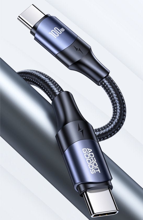 Donkerblauw AdroitGoods USB-C laadkabel met 100W vermogen en gevlochten mantel