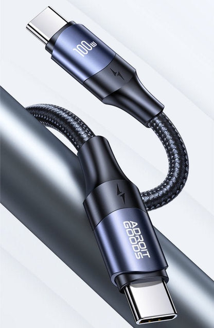 Donkerblauw AdroitGoods USB-C laadkabel met 100W vermogen en gevlochten mantel