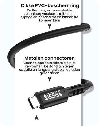 Flexibele zwarte kabel met PVC-bescherming en metalen geanodiseerde connector voor duurzaamheid