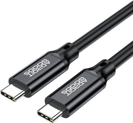 Zwart USB-C kabel met beide uiteinden voorzien van USB-C connectors en AdroitGoods logo