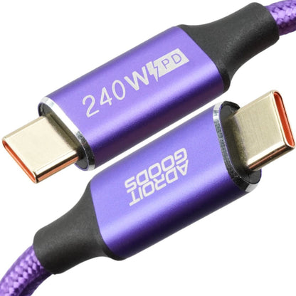 paarse usb-c kabel met 240W vermogen en stevig nylon gevlochten omhulsel