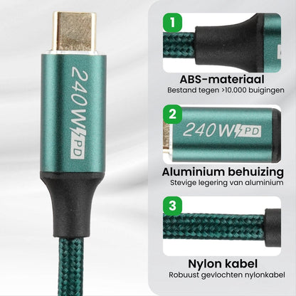 usb-c-kabel met aluminium behuizing, robuust nylon kabel en duurzaam abs-materiaal