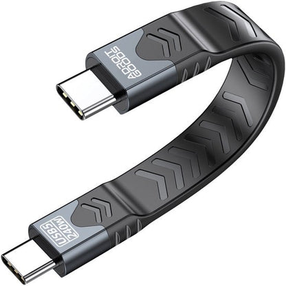 Flexibele zwarte USB-C kabel met USB 3.1 en 240W vermogen, ontwerp met griptextuur