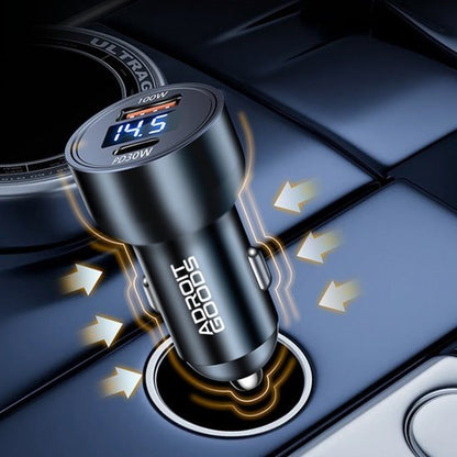 Zwarte AdroitGoods autolader met digitale spanningsweergave in auto sigarettenaanstekerhouder