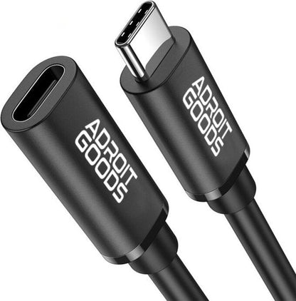 Zwarte AdroitGoods USB-C verlengkabel met mannelijke en vrouwelijke connectoren voor verbindingen