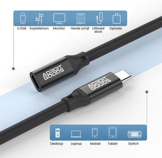 Zwarte AdroitGoods adapterkabel USB-C naar USB-C vrouwelijke en mannelijke aansluiting