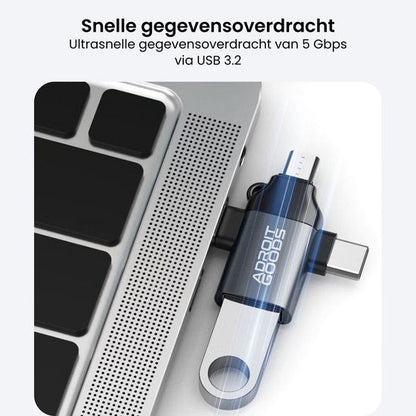 USB-stick aangesloten op laptop met focus op snelle gegevensoverdracht via USB 3.2 aansluiting