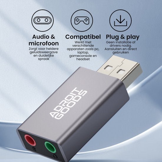 USB-adapter met audio- en microfoonaansluiting, compatibel met pc, laptop en gameconsole