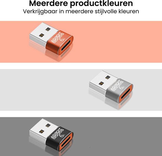 USB-adapter in drie verschillende stijlvolle kleuren met een compact ontwerp
