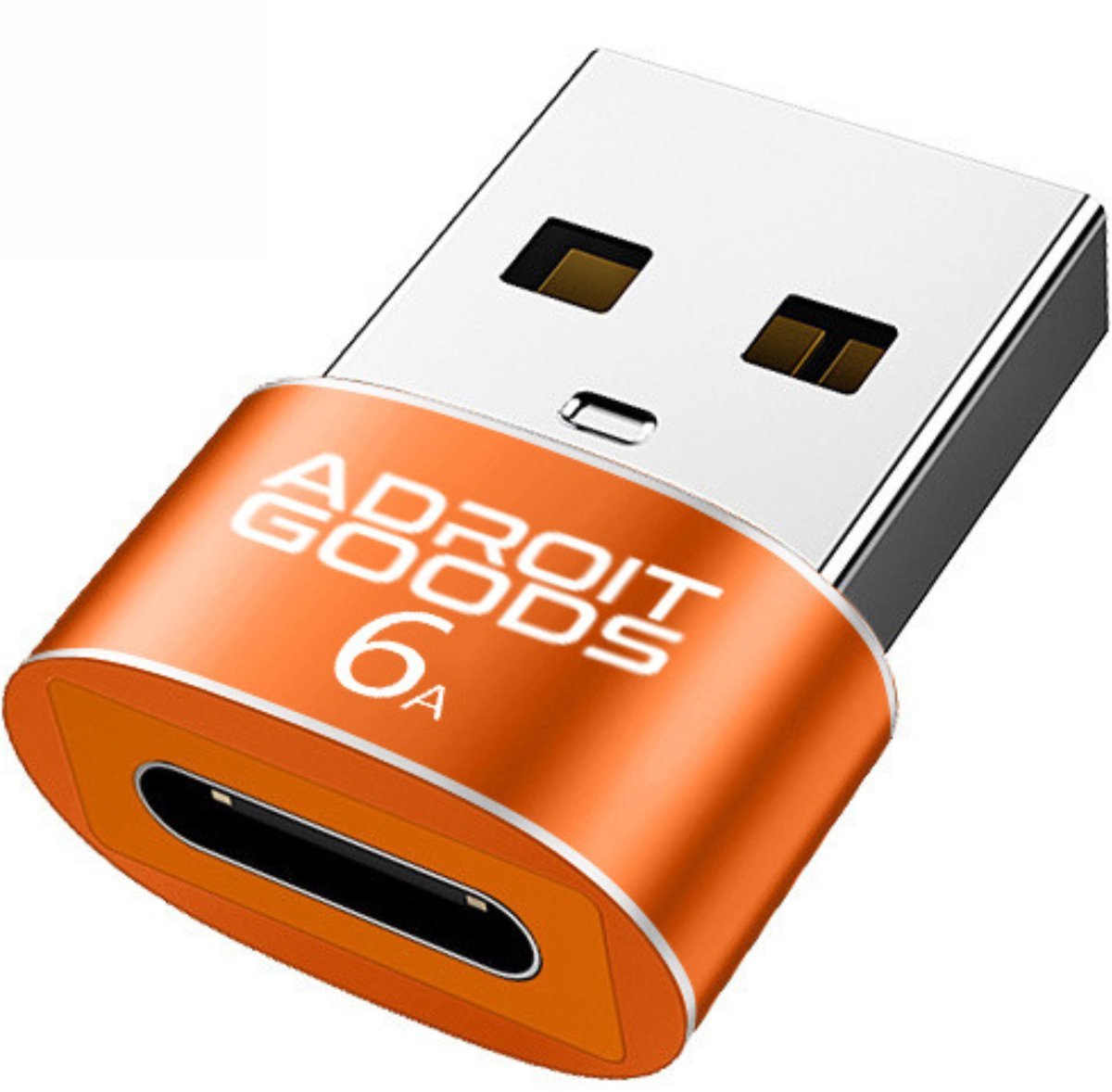 compact oranje-adapter met usb-connector en type-c poort voor apparaten