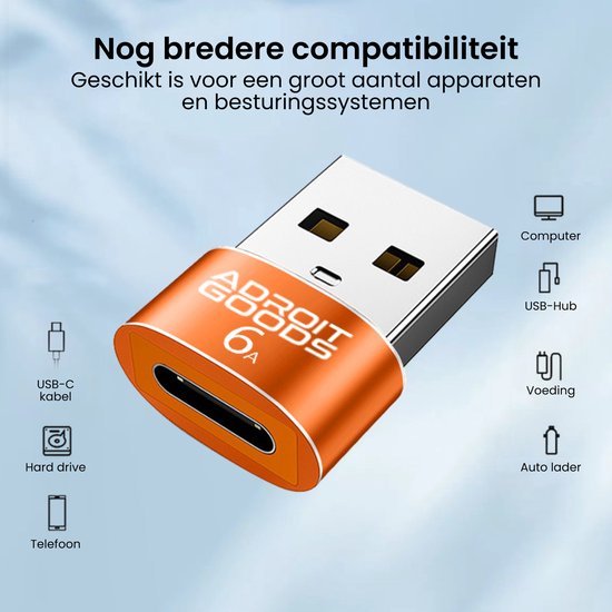 Oranje USB-adapter van AdroitGoods geschikt voor diverse apparaten en besturingssystemen