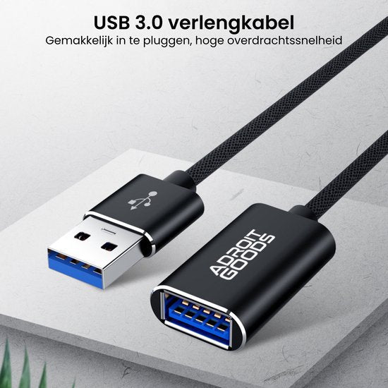USB 3.0 verlengkabel met gevlochten kabel en hoge overdrachtssnelheid voor eenvoudig aansluiten